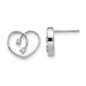 925 Sterling Silver Rhodium-plated Diamond Heart Post Earrings